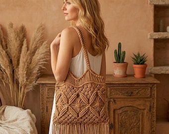 Macrame Bag, Boho Bags, Bohemian Tote, Beige, Handbag, Summer Accessories, Travel Gifts For Her, Thank You Gift, Festival, Rave Outfits