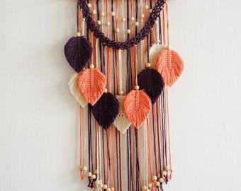 Hoja colgante de macramé para pared, estilo bohemio, decoración otoñal para el hogar, decoraciones acogedoras, regalo para amantes de la naturaleza, regalos para el nuevo hogar, aniversario de algodón, bohemio