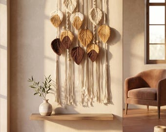 Macrame Wall Hanging Leaf, Boho Wall Art, Cozy Decorations, Nature Lover Gift, New Home Gifts Cotton Anniversary Corporate Gifts For Clients