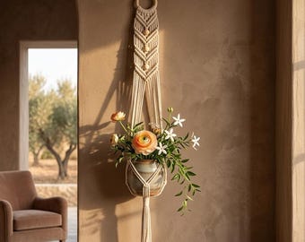 Colgador de macramé para plantas, maceta de pared, blanco, colgadores, maceta colgante, decoración acogedora, regalo para amantes de la naturaleza, regalos para el nuevo hogar, decoración de balcón estilo boho