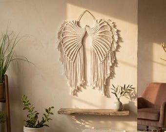 Macrame Wall Hanging, Angel Wings, Baby Room Decor, Cozy Decorations, Nature Lover Gift, New Home Gifts In Loving Memory, Cotton Anniversary
