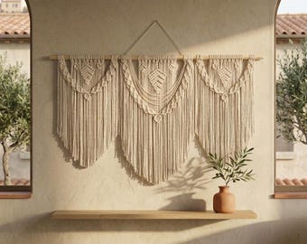 Large Macrame Wall Hanging , Boho Wall Art, Baby Room Decor Cozy Decorations, Nature Lover Gift, New Home Gifts, Cotton Anniversary, Wood