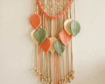 Hoja colgante de macramé para pared, arte mural bohemio, decoración otoñal para el hogar, decoraciones acogedoras, regalo para amantes de la naturaleza, regalos para un nuevo hogar, aniversario de algodón, estilo bohemio