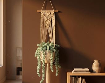 Colgador de macramé para plantas, macetero de pared, blanco, colgadores, estilo boho chic, decoración acogedora, regalo para amantes de la naturaleza, regalos para el nuevo hogar, decoración de balcón boho
