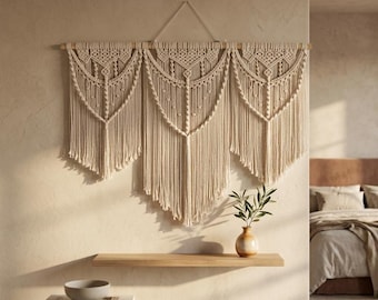 Large Macrame Wall Hanging , Boho Wall Art, Baby Room Decor Cozy Decorations, Nature Lover Gift, New Home Gifts, Cotton Anniversary, Wood