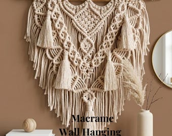 Macramé PDF, Tapiz de pared, Patrón, Algodón, Decoración Boho para dormitorio, Instrucciones escritas, Productos digitales, Patrones hechos por mí, Nudos nórdicos