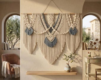 Tapiz de macramé grande para pared, tapiz tejido, arte de pared estilo boho para guardería, decoración para habitación de bebé, decoraciones acogedoras, regalo para amantes de la naturaleza, regalos para el nuevo hogar.