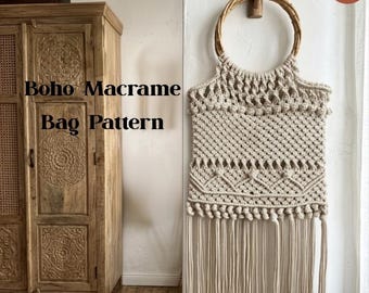 Patrón de bolso de macramé, PDF estilo boho, bolsos de mano, bolsos tote, tutorial, bolso boho, artículos hechos a mano, hecho por mí, regalos para novia, hecho a mano