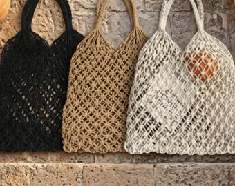 Bolso de macramé, bolsos boho, bolsos tote, bolso tote boho, blanco, negro, marrón arena, accesorios de verano, regalos de viaje para ella, accesorios para festivales y fiestas rave
