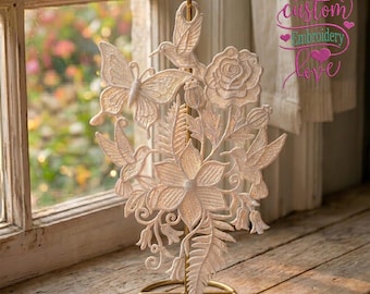 Butterfly and Flower Wall Hanging FSL Embroidery Design