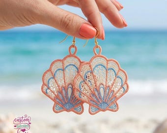 Seashell FSL Earrings Embroidery Design, Free Standing Lace Embroidery, Digital Download