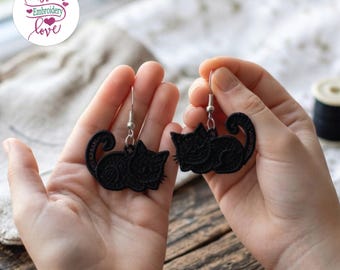 Schwarze Katze FSL Ohrringe Stickdatei