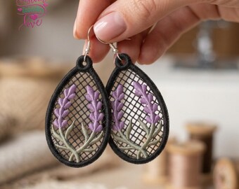 Lavender Bloom FSL Earrings Embroidery Design