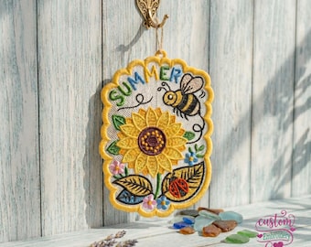 Summer Bee FSL Embroidery Design, Free Standing Lace Embroidery, Digital Download