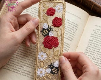 Honeybee and Rose Combo FSL Bookmark Embroidery Design