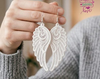 White Angel FSL Earrings Embroidery Design
