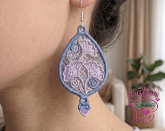 Violet N Blue Flower FSL Earrings Embroidery Design