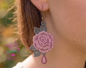 Pink Rose FSL Earrings Embroidery Design