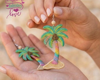 Coconut Tree Sea FSL Earrings Embroidery Design, Free Standing Lace Embroidery, Digital Download