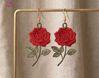 Beautiful Red Rose Earrings FSL Embroidery Design