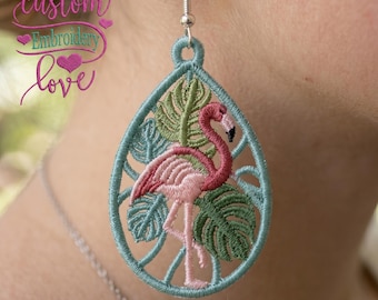 Flamingo Leaf FSL Earrings Embroidery Design