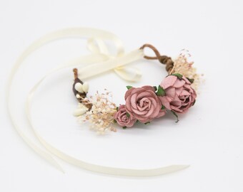 Floral bracelet in antique pink and ivory, wedding