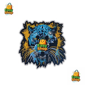 Toppa a forma di tigre blu neon - Applicazione ricamata con testa di giaguaro e schizzi di vernice graffiti - Grande toppa termoadesiva a forma di gatto selvatico punk rock per giacche di jeans