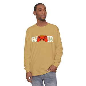 Långärmad t-shirt med Gamer Crown-kontroll | T-shirt med grafik för spel