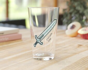 Vaso de pinta Pixel Sword / 473 ml (16 oz) con ilustración de espada para videojuegos