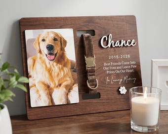 Memorial Pet Collar Sign, Custom Dog Memorial Gifts, Dog Memorial Wood Frame With Collar Holder, Pet Sympathy Gift