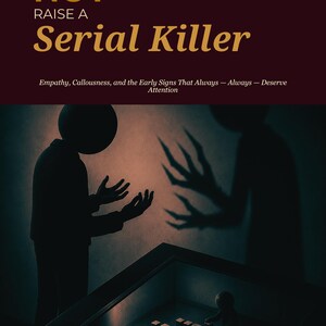 May include: Book cover with the title "HOW TO NOT RAISE A Serial Killer" in gold lettering. The image features silhouettes of figures and text: "Empathy, Callousness, and the Early Signs That Always - Always - Deserve Attention." The book is part of the "RAISING GOOD HUMANS" series.