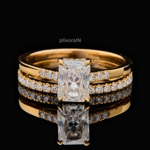 Radiant Cut Lab Grown diamanten verlovingsring set, minimalistische trouwring stapelbare band, luxe jubileum sieraden cadeau voor haar