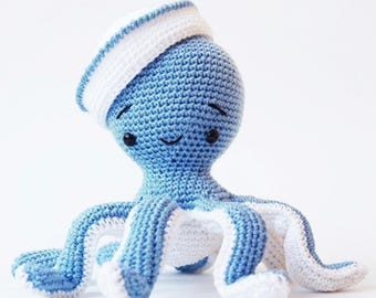 Sailor Octopus Crochet Pattern: Amigurumi Toy PDF, Nautical Nursery Decor (Intermediate)