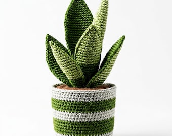 Crochet Snake Plant Pattern – Striped Pot Amigurumi PDF (Instant Download)
