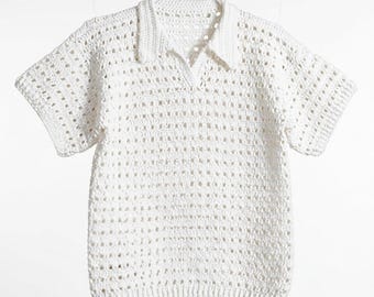 Crochet Pattern Men's Mesh Shirt, Polo Collar Summer Top PDF, Intermediate Crochet Pattern, Short Sleeve Beach Shirt, Instant Download
