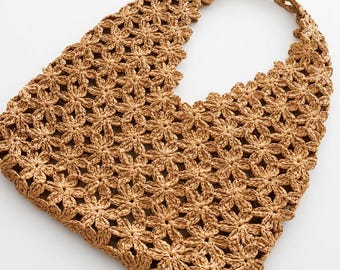 Raffia Flower Crochet Bag Pattern, Boho Summer Tote Tutorial (PDF Download)