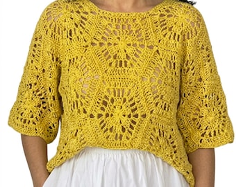 Airy Summer Hexagon Blouse Knitting Pattern, Geometric Lace Top (PDF Download)