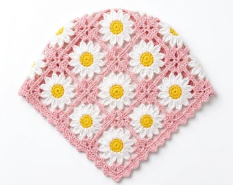 Crochet Daisy Bandana Pattern, Boho Headscarf Tutorial (PDF Download)
