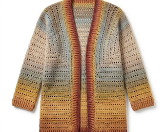 Crochet Cardigan Pattern, Geometric Hexagon Motif Sweater, Boho Jacket (PDF Download)