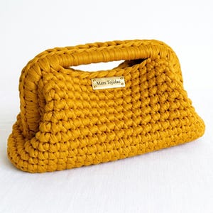 Patrón de bolso de mano ovalado a crochet, tutorial para bolso de mano con hilo grueso de camiseta (descarga en PDF)