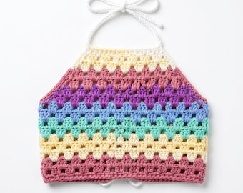 Crochet Rainbow Halter Top Pattern, Boho Granny Stitch Crop Top (Digital Download)