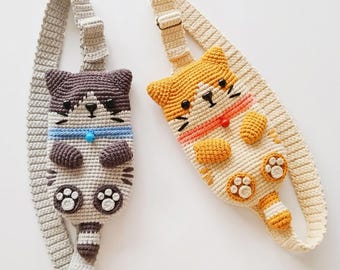 Crochet Cat Phone Bag Pattern, Kitty Crossbody Purse, Animal Pouch (PDF Download)