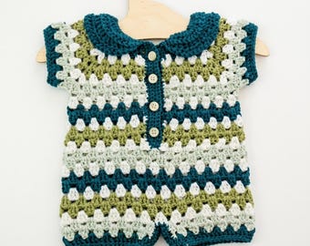 Granny Stitch Baby Romper Crochet Pattern, Vintage Style Jumpsuit (PDF Download)