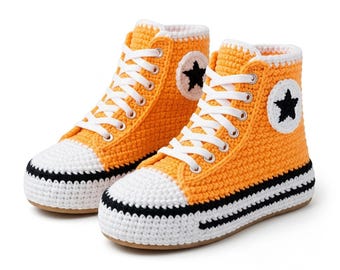 Crochet High Top Sneaker Slippers Pattern, Converse Style Booties, Intermediate Tutorial (PDF Download)