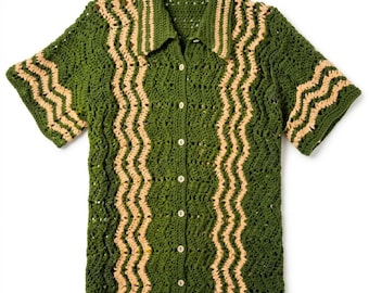 Men's Chevron Crochet Shirt Pattern: Vintage 70s Style Button Down Top (Digital Download)
