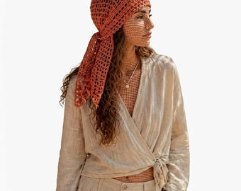 Patrón de pañuelo de ganchillo, pañuelo de malla estilo boho, accesorio para el cabello de verano, pañuelo de encaje, PDF de ganchillo para principiantes, descarga instantánea.