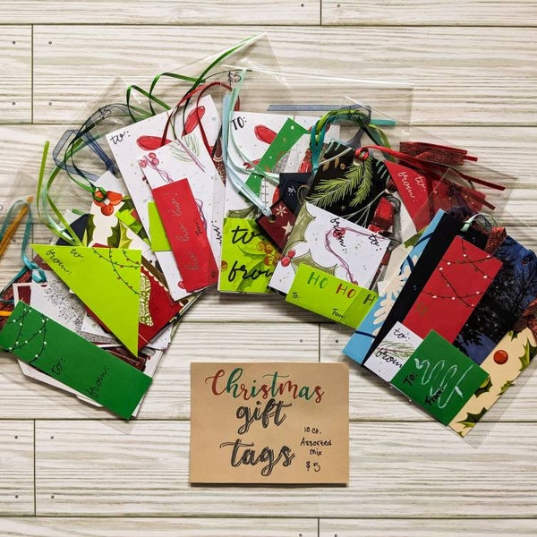 Assorted Christmas Gift Tags & Labels - Upcycled Gift tags - 10 pc