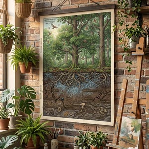 Oak Forest Cross Section Poster | Mycelium Root Wall Art | Nature Science Print | Ecology Decor