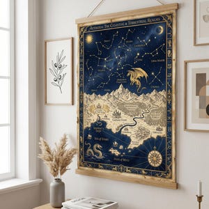 Celestial Fantasy Map Poster | Star Constellation Wall Art | Dragon Map Print | Fantasy Room Decor