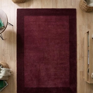 Luxury Burgundy Border Area Rug – Soft Modern Rectangular Living Room Carpet